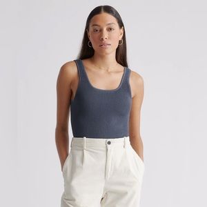 Quince cropped square neck ribbed knit tank